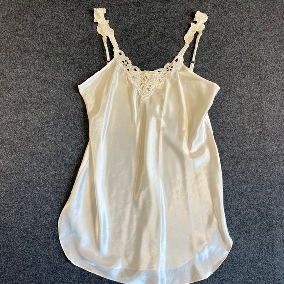 Dentelle Other - Dentelle Vintage 90s Ivory Satin Lace Pearl Chemise Nighty Slip Dress Sz L USA